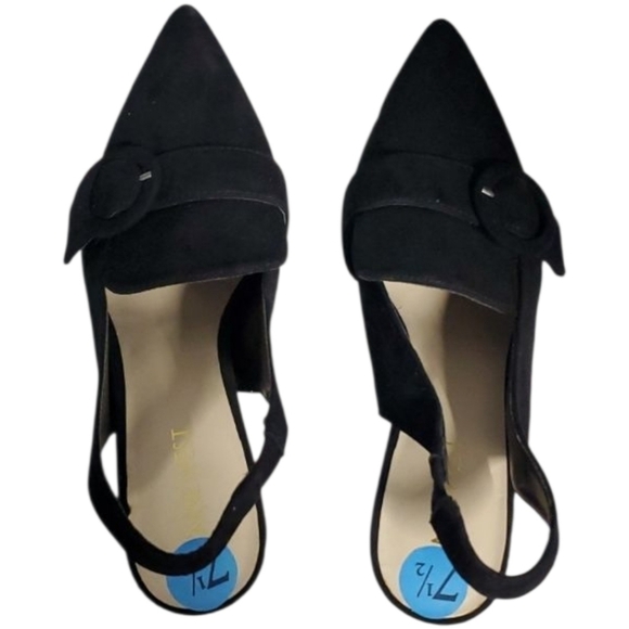Nine West Shoes - Nine West Shoes womens Size 7-1/2 7.5 Black Suede Like Slingback Pumps Buckle